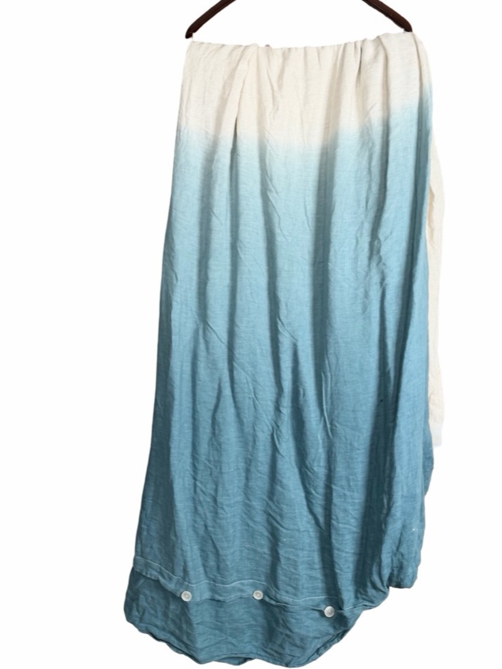 Crate & Barrel Pure 100% Linen Dip-Dye Blue Cream Duvet Cover Full/Queen Size